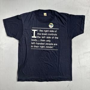 Left Side Brain 80s VTG T Shirt Single Stitch Button Funny Humor Joke Right Head